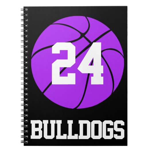 Paarse Basketball Student-Athlete Naam en nummer Notitieboek (Voorkant)