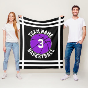 Paarse Basketball Team Name & Player Number Sports Fleece Deken
