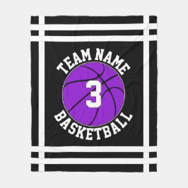 Paarse Basketball Team Name & Player Number Sports Fleece Deken