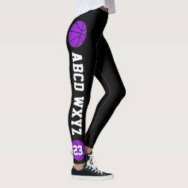 Paarse Basketball Team Name & Player Number Sports Leggings