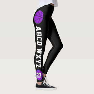 Paarse Basketball Team Name & Player Number Sports Leggings