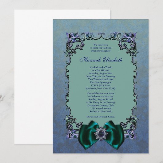 Paarse Bat Mitswa Uitnodigingen (Voorkant / Achterkant)