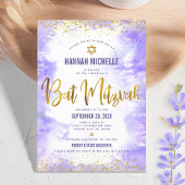 Paarse Bat Mitzvah Gold Foil Waterverf Modern Kaart
