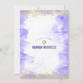 Paarse Bat Mitzvah Gold Foil Waterverf Modern Kaart (Achterkant)