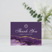 Paarse Bat Mitzvah Joodse Ster van David Bedankt Briefkaart (Staand voorkant)