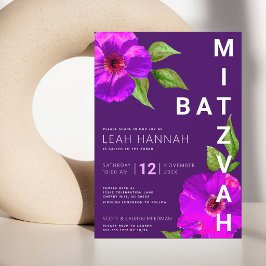 Paarse Bat Mitzvah Roze Bloemige Waterverf Stout Kaart
