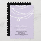 Paarse bat mitzvah sparkles ster van David Invite Kaart (Voorkant / Achterkant)