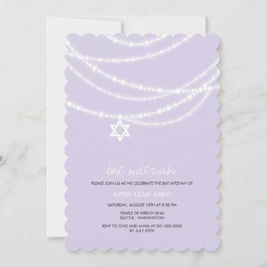 Paarse bat mitzvah sparkles ster van David Invite Kaart (Voorkant)