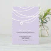Paarse bat mitzvah sparkles ster van David Invite Kaart (Staand voorkant)