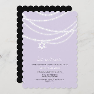 Paarse bat mitzvah sparkles ster van David Invite Kaart