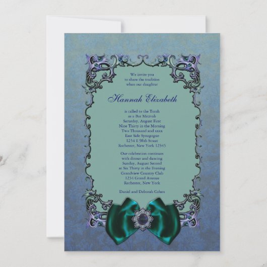 Paarse Bat Mitzvah uitnodigingen (Voorkant)