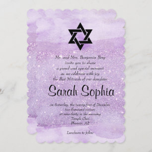 Paarse Bat Mitzvah, Waterverf, Violet, Glitter Kaart