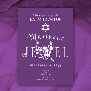 Paarse bat Mitzvah Wild Flower Letters Kaart