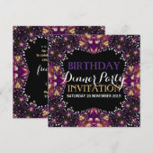 Paarse Batik Bohemian Birthday Dinner Party nodigt Kaart (Voorkant / Achterkant)