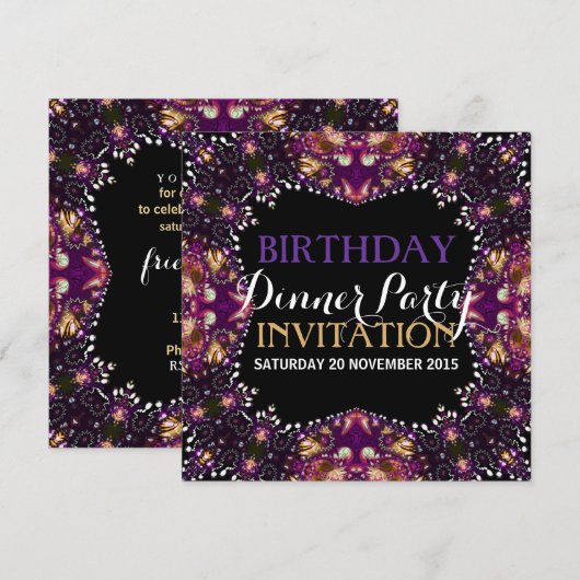 Paarse Batik Bohemian Birthday Dinner Party nodigt Kaart (Voorkant / Achterkant)
