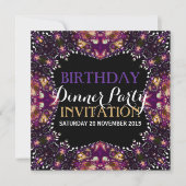 Paarse Batik Bohemian Birthday Dinner Party nodigt Kaart (Voorkant)