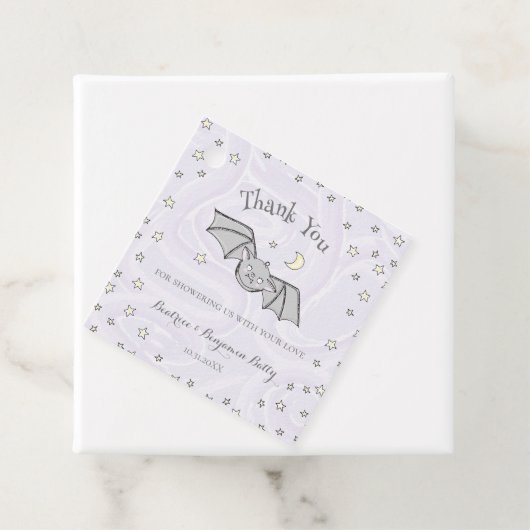 Paarse Batty, Stars & Moons Spooky Schattige Bedan Bedankjes Labels (In situ)