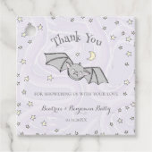 Paarse Batty, Stars & Moons Spooky Schattige Bedan Bedankjes Labels (Voorkant)