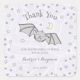 Paarse Batty, Stars & Moons Spooky Schattige Bedan Vierkante Sticker