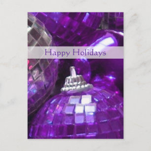 Paarse Baubles 'Happy Holidays' briefkaart