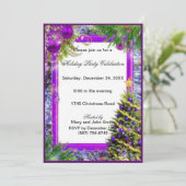 Paarse Baubles Holiday Tree-kerstfeest uitgenodigd Kaart (Staand voorkant)