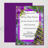 Paarse Baubles Holiday Tree-kerstfeest uitgenodigd Kaart (Voorkant / Achterkant)