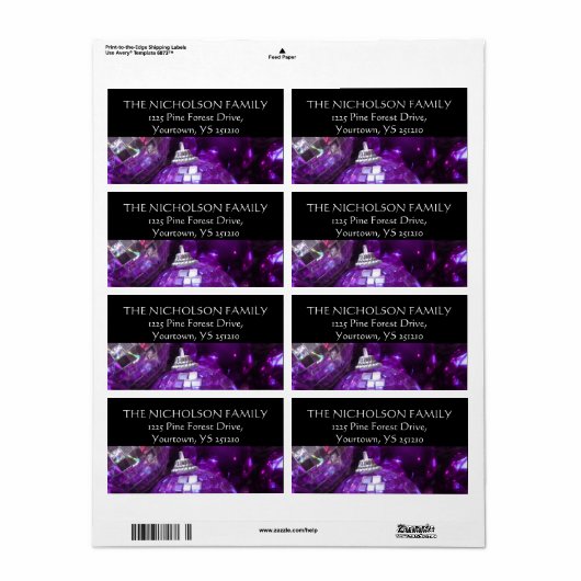 Paarse Baubles label zwart (Full Sheet)