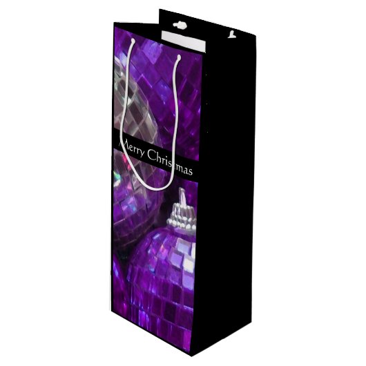 Paarse Baubles Merry kersttaszak zwart Wijn Cadeautas (Voorkant Gekanteld)