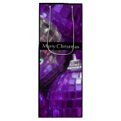 Paarse Baubles Merry kersttaszak zwart Wijn Cadeautas (Voorkant)