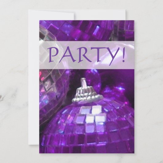 Paarse Baubles "Party!" Kaart (Voorkant)