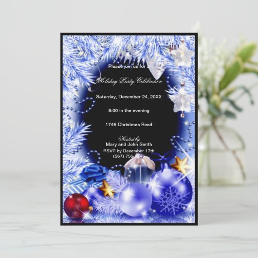 Paarse Baubles Stars - Uitnodiging voor kerstfeest (Staand voorkant)