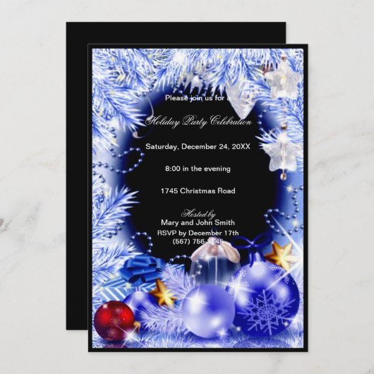 Paarse Baubles Stars - Uitnodiging voor kerstfeest (Voorkant / Achterkant)