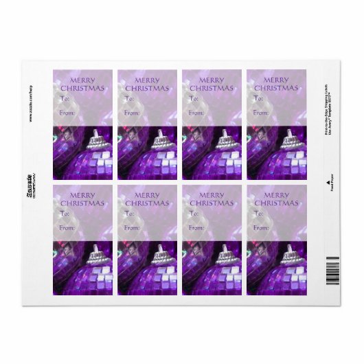 Paarse Baubles 'To...From' cadeauportret label (Full Sheet)