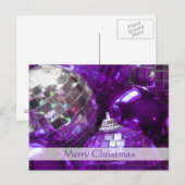 Paarse Baubles 'Vrolijk kerstfeest' briefkaart (Voorkant / Achterkant)