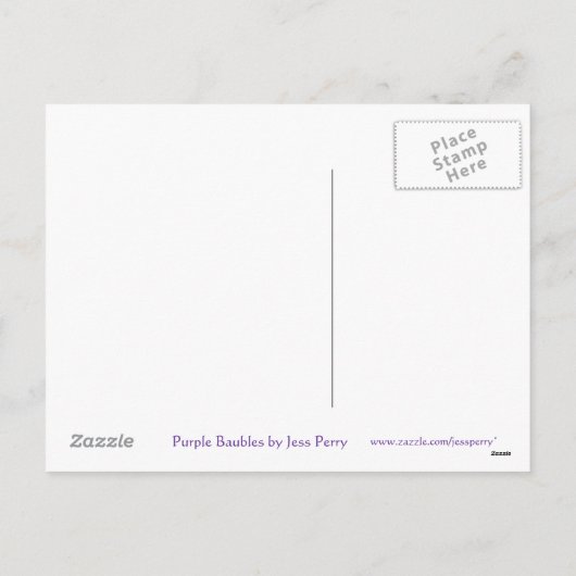 Paarse Baubles 'Vrolijk kerstfeest' briefkaart (Achterkant)