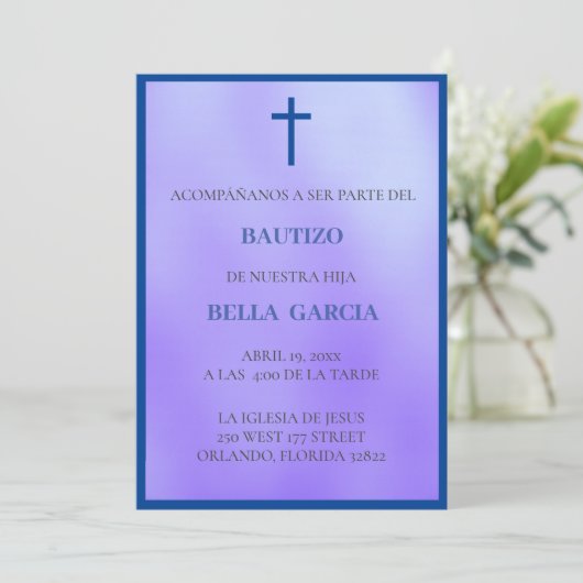 Paarse Bautizo Invitación/Baptisme Uitnodiging (Staand voorkant)