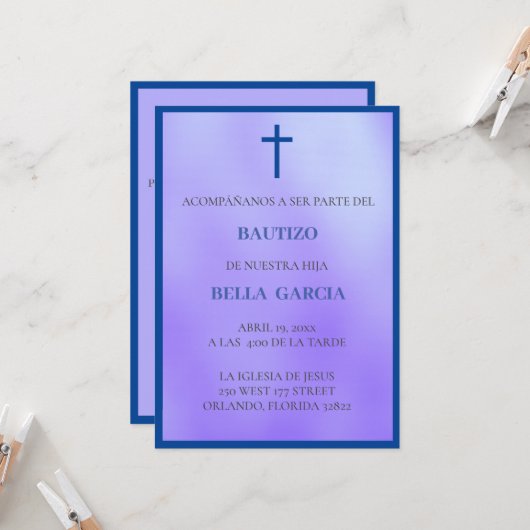Paarse Bautizo Invitación/Baptisme Uitnodiging (Voorkant / Achterkant in situ)