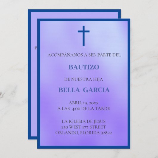 Paarse Bautizo Invitación/Baptisme Uitnodiging (Voorkant / Achterkant)