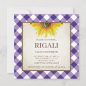 Paarse BBQ Invitation Gingham Print Kaart (Voorkant)