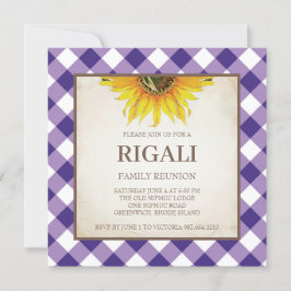 Paarse BBQ Invitation Gingham Print Kaart