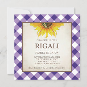 Paarse BBQ Invitation Gingham Print Kaart