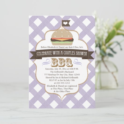 Paarse BBQ-koppels bruiloft-douches Kaart (Staand voorkant)