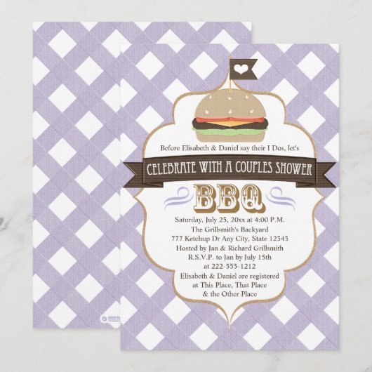 Paarse BBQ-koppels bruiloft-douches Kaart (Voorkant / Achterkant)