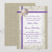 Paarse Beach Burlap en kant bruiloft Kaart (Voorkant / Achterkant)