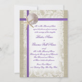 Paarse Beach Burlap en kant bruiloft Kaart (Voorkant)