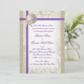Paarse Beach Burlap en kant bruiloft Kaart (Staand voorkant)