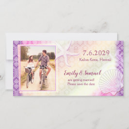 Paarse Beach Weddenschap Save the Date Photo Card