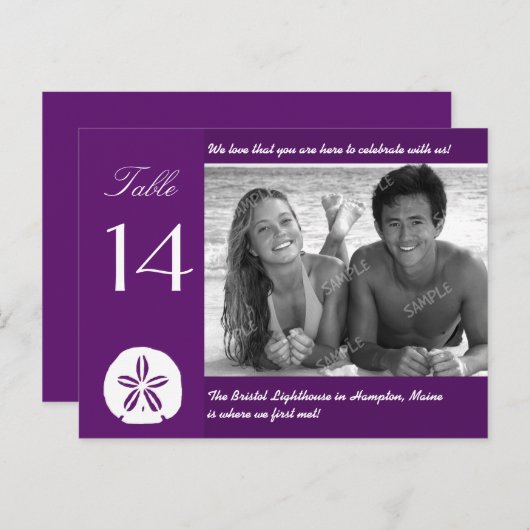 Paarse Beach Weddenschap Tafelkaarten Briefkaart (Voorkant / Achterkant)