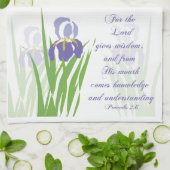Paarse Bearded Iris met Schrift vers Spreuken Theedoek (Gevouwen)