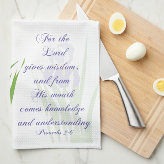 Paarse Bearded Iris met Schrift vers Spreuken Theedoek (Quarter Fold)